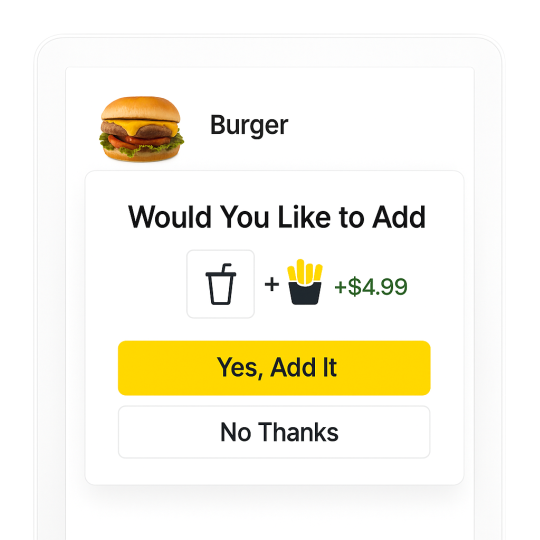 Smart upselling interface showing automatic suggestions