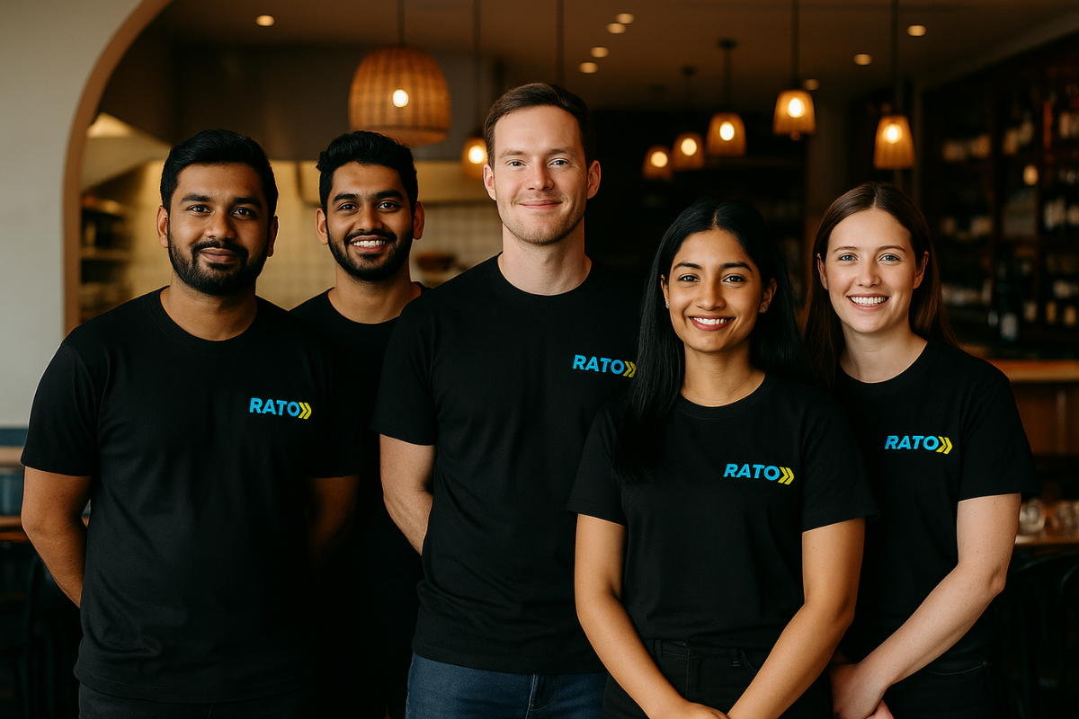 RATO team members in branded shirts at a restaurant location showing diversity and professionalism